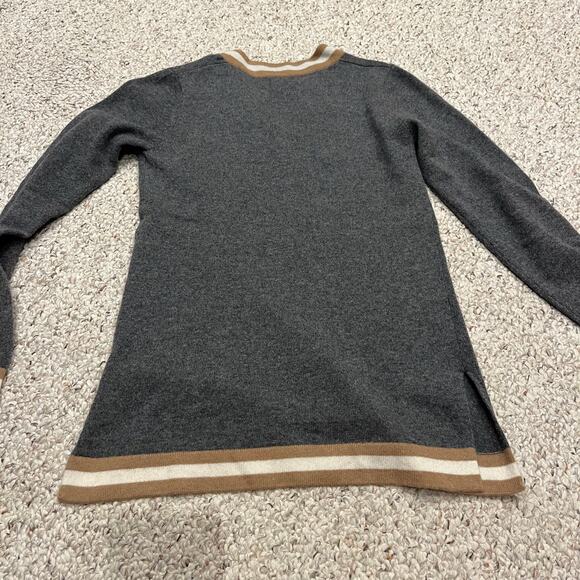 Two Bees Cashmere Sweater V Neck Sz S Stripe Gray Preppy Quiet Luxury Old Money - Picture 3 of 6